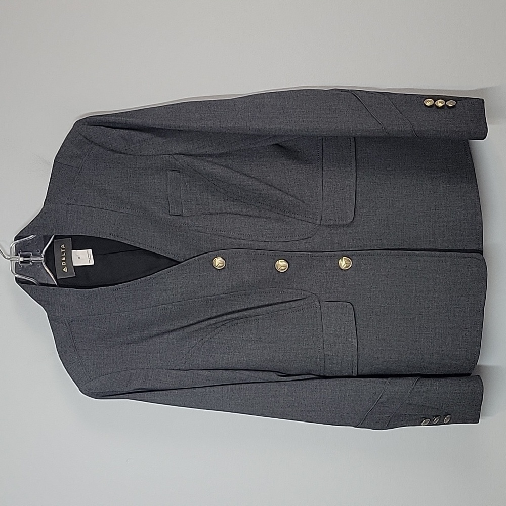 Delta Airlines Gray 3 button blazer womens size 8